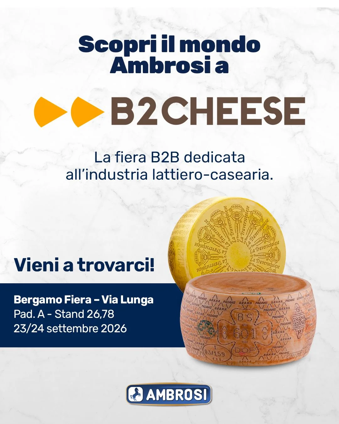 Ambrosi a B2Cheese 2026: tradizione, innovazione e grandi DOP italiane in scena a Bergamo